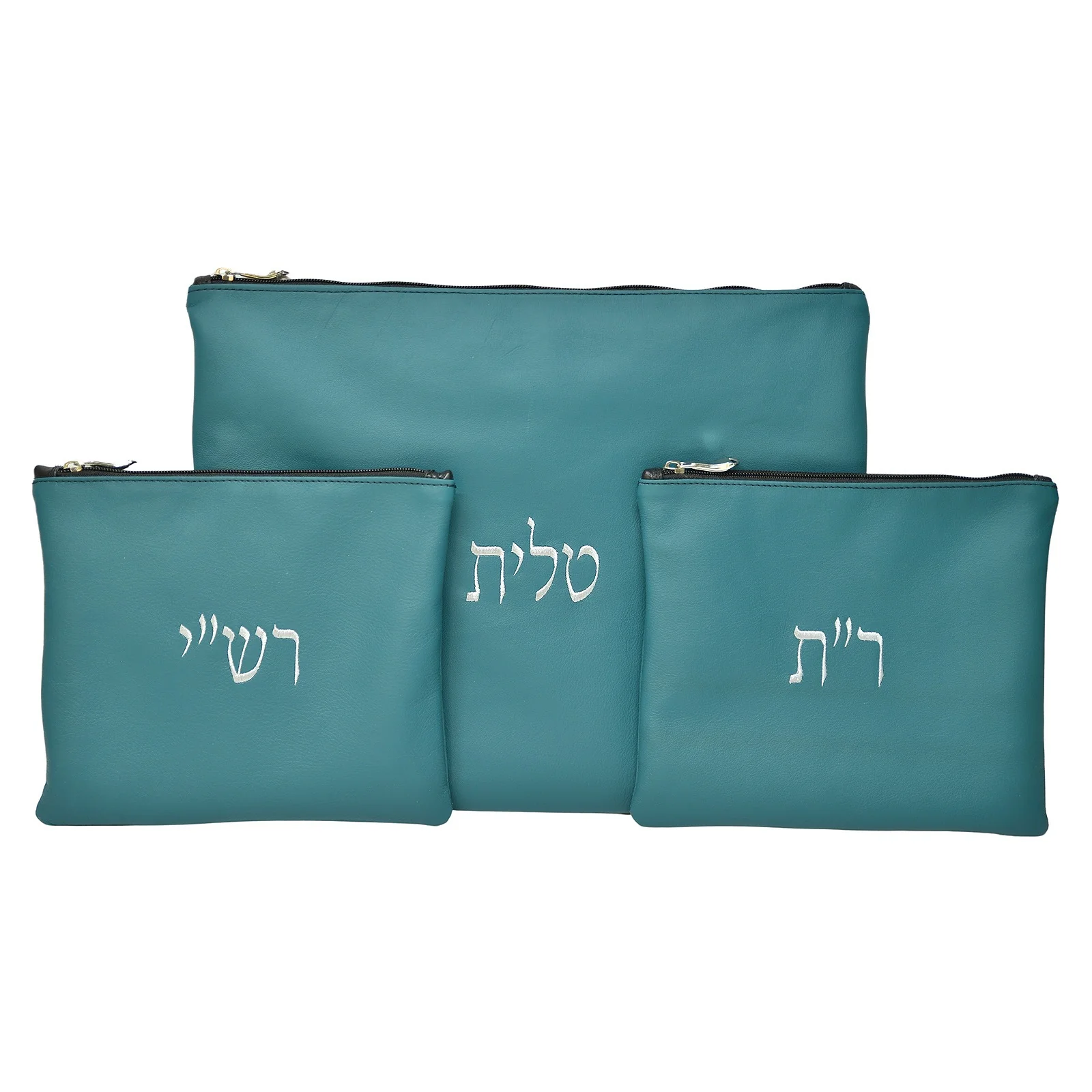 סט תיק לטלית ותפילין רש”י ור”ת עור אמיתי, צבע טורקיז מעושן - Image 2