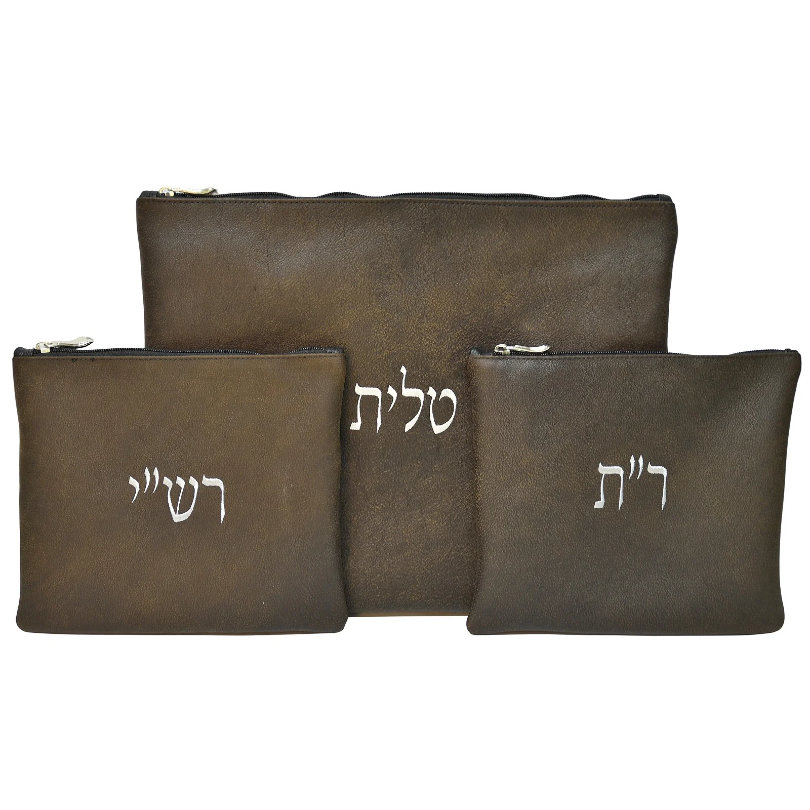 סט תיק לטלית ותפילין רש”י ור”ת עור אמיתי, צבע שמנת בהיר - Image 2