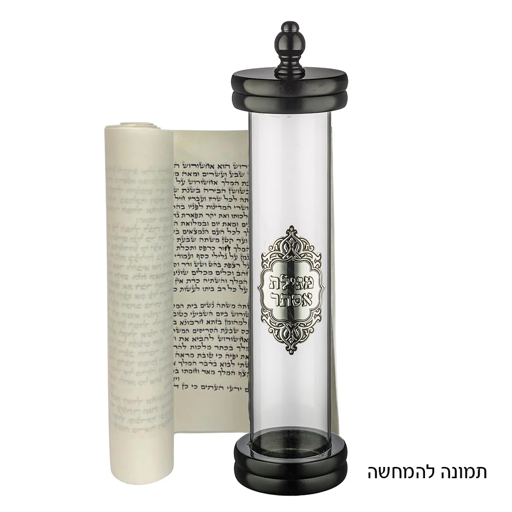 בית מגילה אשכנזי עץ + פרספקס שקוף עם פלקטה עבור קלף 31 ס"מ - Image 2