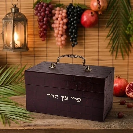 קופסא מהודרת לאתרוג דמוי עור עם ידית "כותל" 11x20x12 ס"מ - Image 2