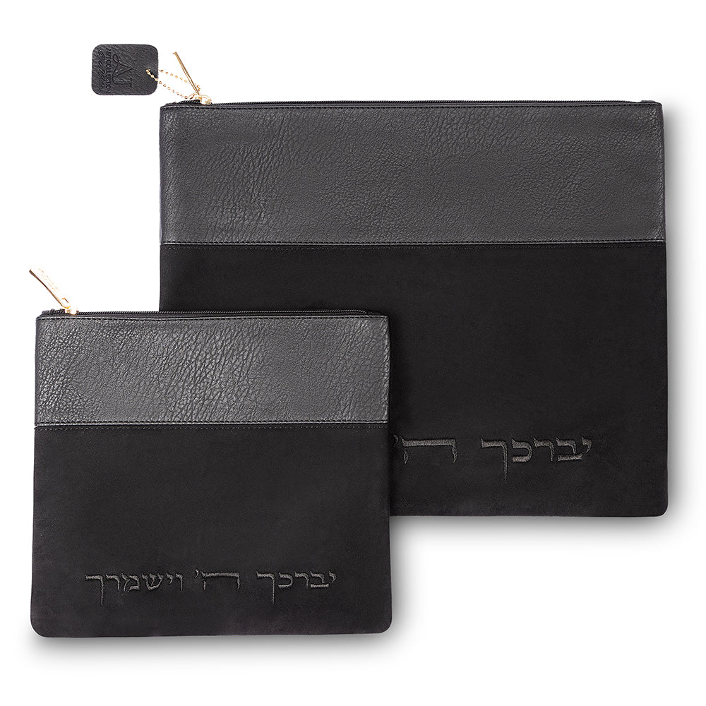 סט טלית תפילין מהודר דמוי עור שחור 36X30 ס"מ