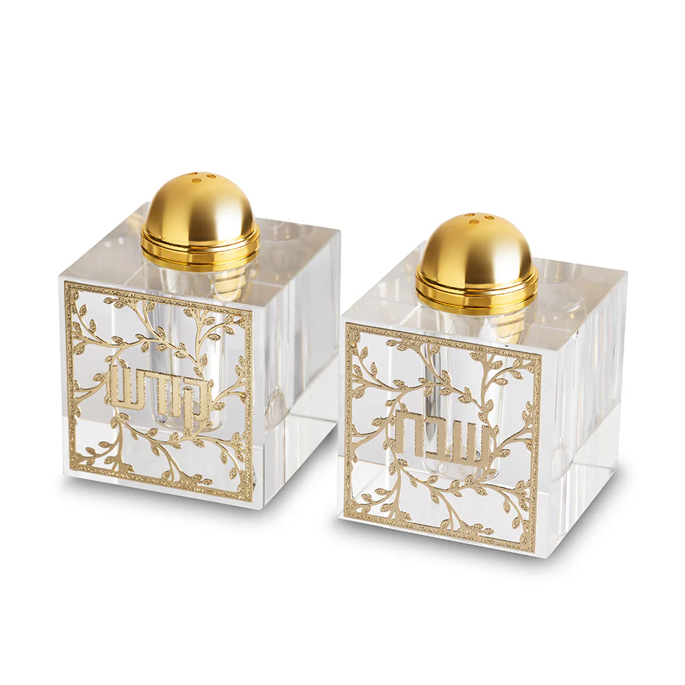 זוג מלחיות קריסטל עם פלקטה "פרחים" 7x5 ס"מ