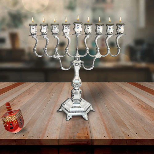 חנוכייה מהודרת "יהלום" צפוי כסף 36 ס"מ - Image 2