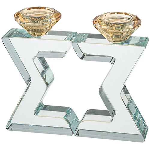 פמוטי קריסטל "מגן דוד" מהודרים 17 ס"מ