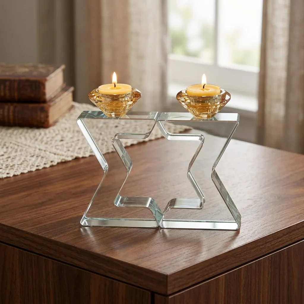 פמוטי קריסטל "מגן דוד" מהודרים 17 ס"מ - Image 2