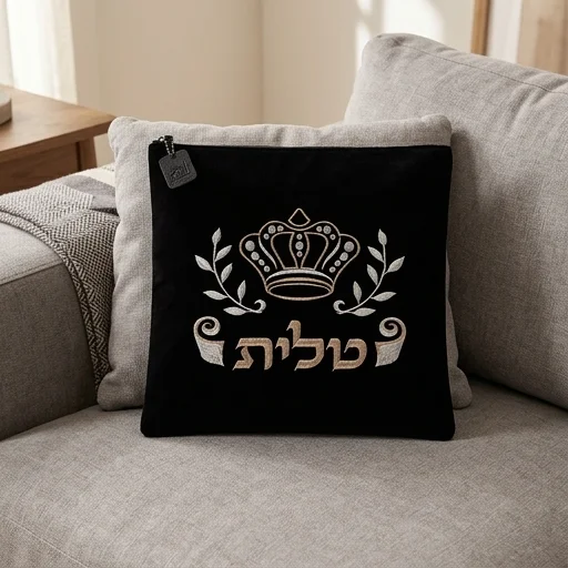 תיק טלית קטיפה שחור עם ריקמה 31.7X29.2 ס"מ - Image 2