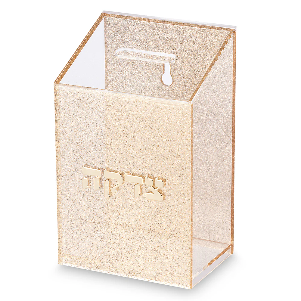 קופת צדקה פרספקס נצנצים זהב 16 ס"מ