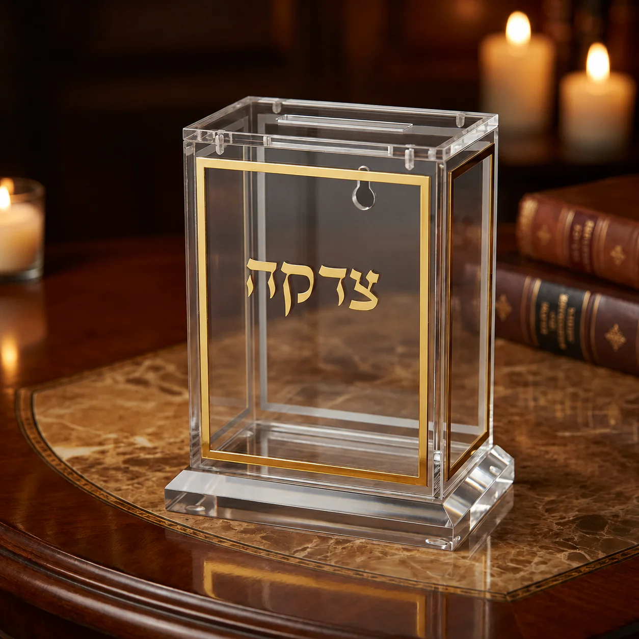 קופת צדקה אקריליק שחור זהב 13 ס"מ - Image 2