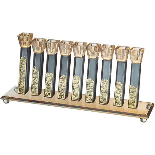 חנוכיה קריסטל שחור זהב 15X36 ס"מ