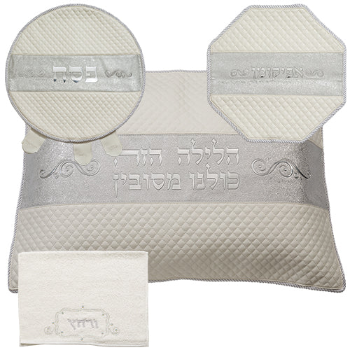 סט פסח מהודר דמוי עור 4 חלקים, מכיל כיסוי פסח, כיסוי אפיקומן כרית הסבה ומגבת - Image 3