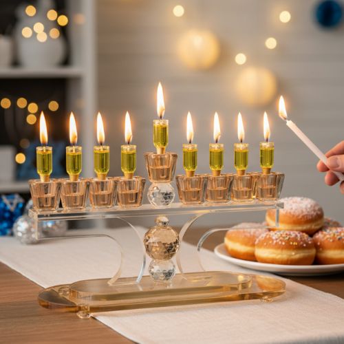 חנוכיית קריסטל מלוטשת ויוקרתית - גובה 17 ס"מ - Image 2