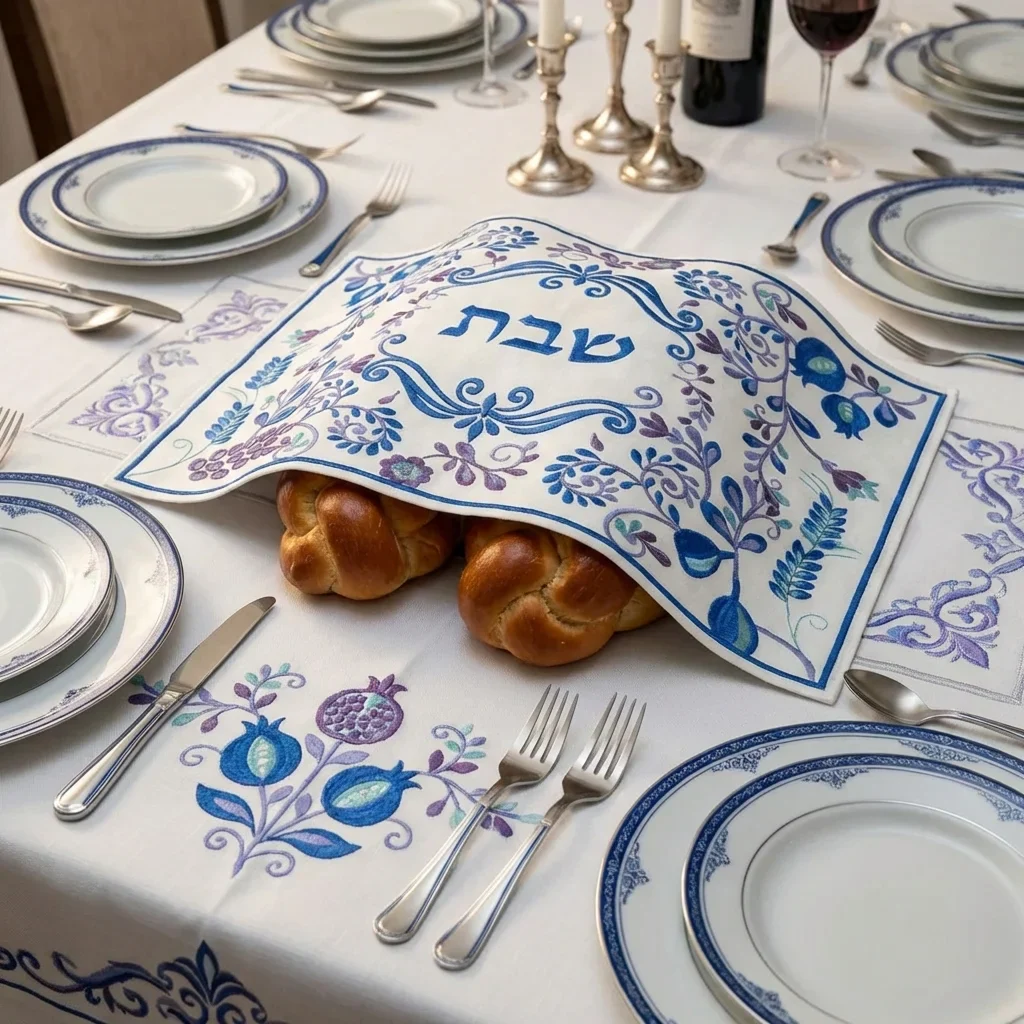כיסוי חלה בד מהודר עם ריקמה 52X42 ס"מ - Image 2